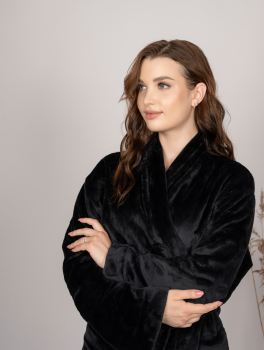 Szlafrok pluszowy ciepły czarny - XL (50-52)