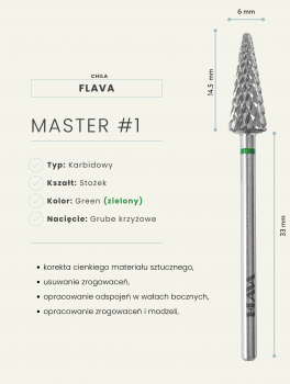 Frez z węglika spiekanego stożek 6mm, zielony, FLAVA