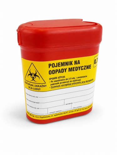 Pojemnik na odpady medyczne, czerwony (0,7L) - 3 szt