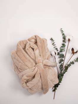 Szlafrok pluszowy ciepły beżowy - M (46-48)