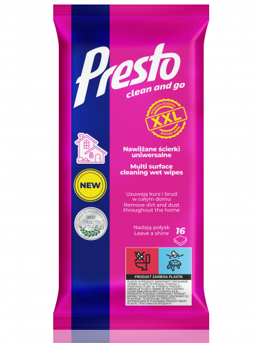 Nawilżane ścierki uniwersalne XXL, Presto (16 szt)