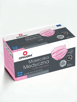 Maseczka ochronna jednorazowa, różowa (50 szt), OPHARM