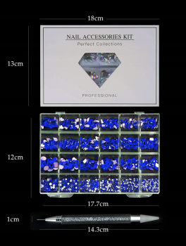 Zestaw ozdób do paznokci, diamenty granatowe w pudełku - 24w1
