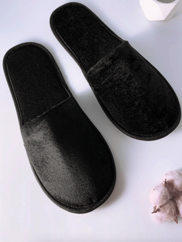 Kapcie hotelowe welurowe, czarne (1 para)