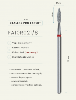 Frez diamentowy płomień 2.1mm, czerwony, Staleks PRO